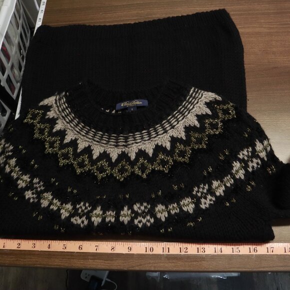 Brooks Brothers Wool Fair Isle Sweater Women S Black Layering Winter Sports Boho - Picture 9 of 14
